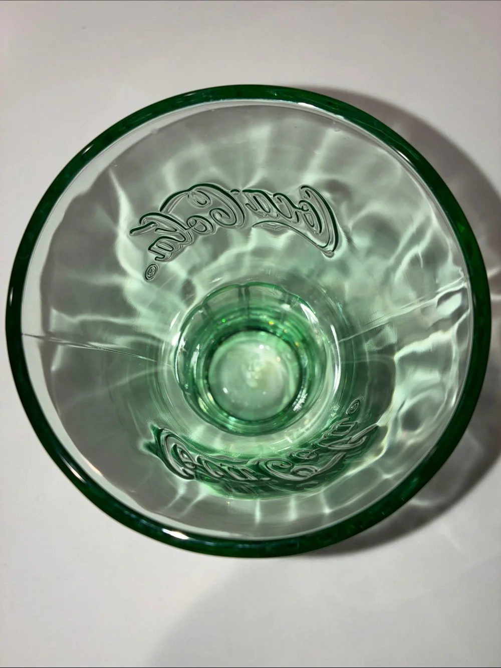LIBBEY (NWT) Embossed With Coca Cola Logo Heavy Green Drinking Glass, 16 Ounce.